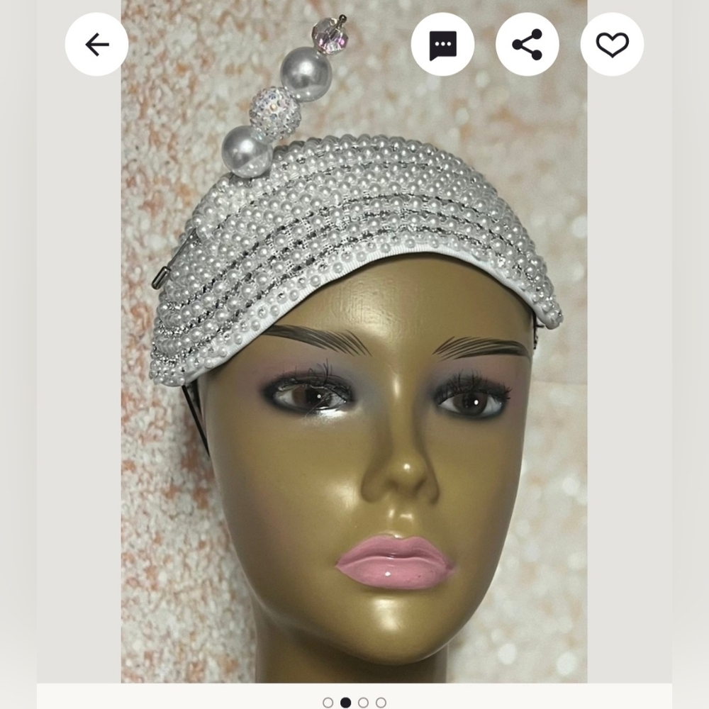 Black Beaded Fascinator Hat with Silver Details. - Picture 4 of 6